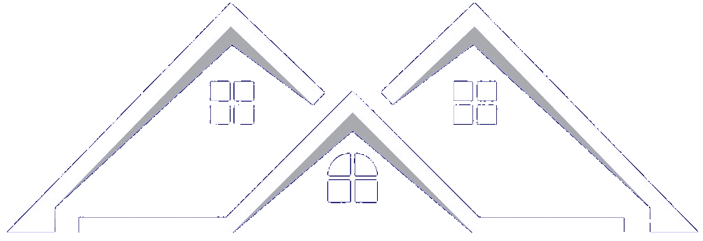 A green background with white windows and a house.