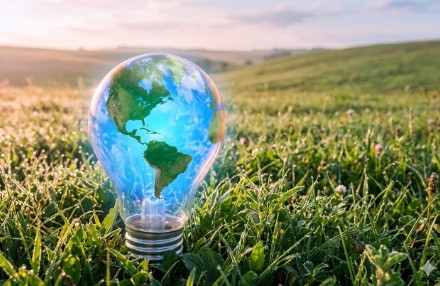A light bulb with the world inside of it